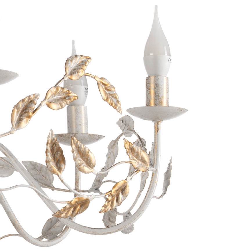 ONLI - Lámpara colgante con cadena COLLANA 6xE14/6W/230V blanco/dorado