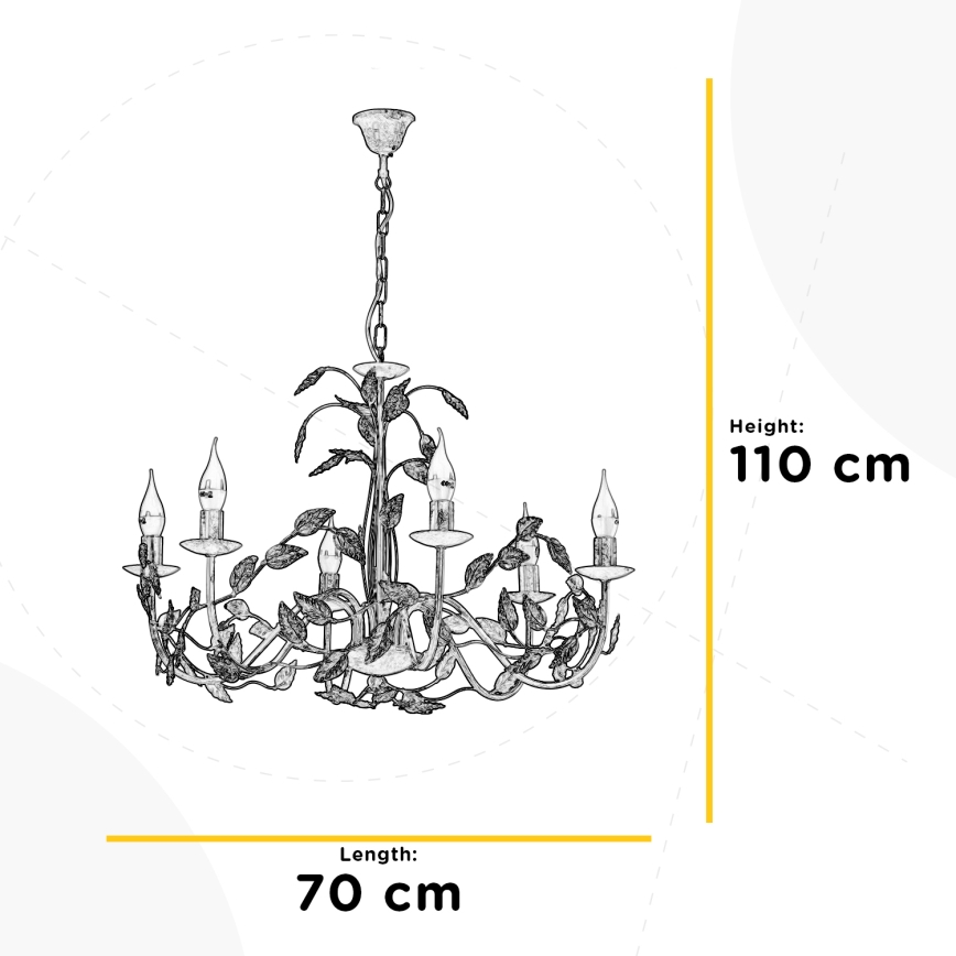 ONLI - Lámpara colgante con cadena COLLANA 6xE14/6W/230V blanco/dorado