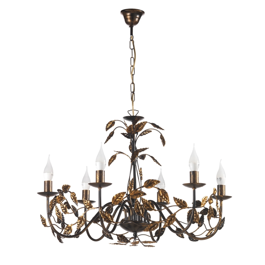 ONLI - Lámpara colgante con cadena COLLANA 6xE14/6W/230V bronce/dorado