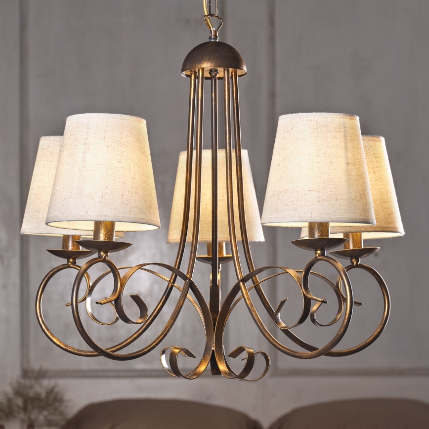 ONLI - Lámpara colgante con cadena POMPEI 5xE14/6W/230V bronce