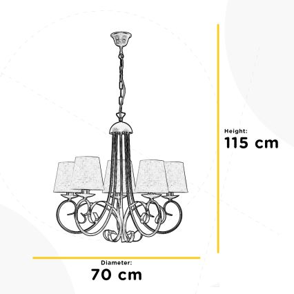 ONLI - Lámpara colgante con cadena POMPEI 5xE14/6W/230V bronce