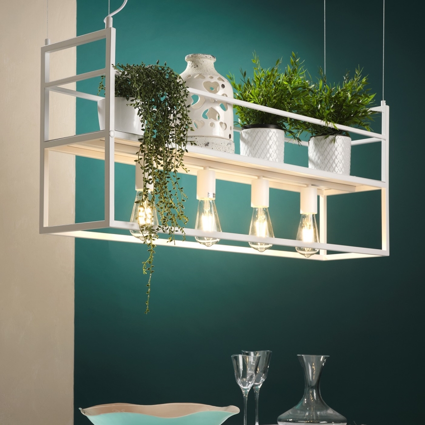 ONLI - Lámpara colgante con estante JEFFER 4xE27/22W/230V blanco
