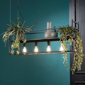 ONLI - Lámpara colgante con estante JEFFER 4xE27/22W/230V negro