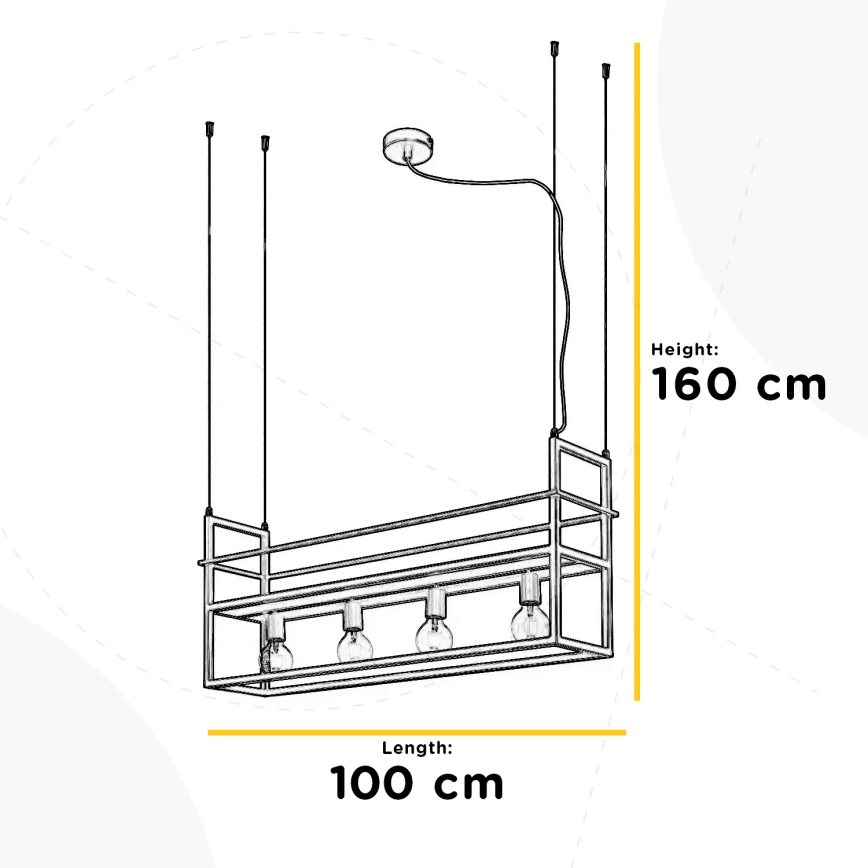 ONLI - Lámpara colgante con estante JEFFER 4xE27/22W/230V negro
