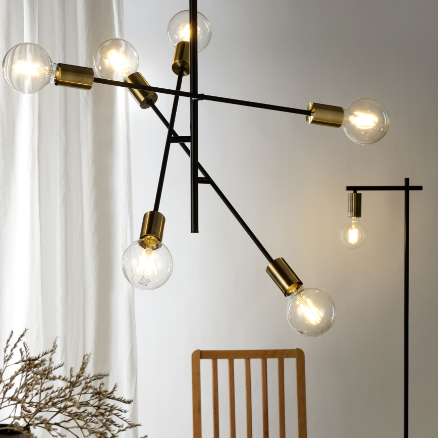 ONLI - Lámpara colgante CROSS 6xE27/22W/230V negro/latón