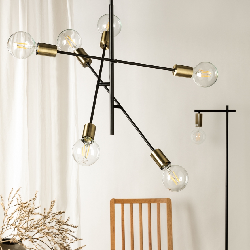ONLI - Lámpara colgante CROSS 6xE27/22W/230V negro/latón