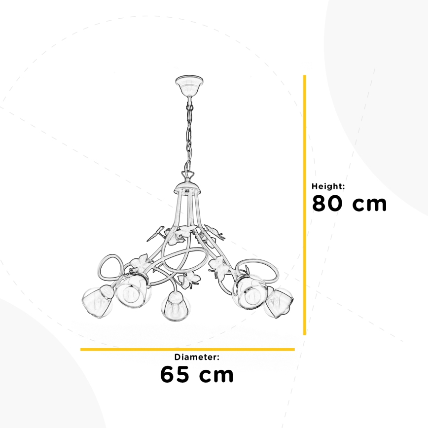ONLI - Lámpara colgante infantil BUTTERFLY 5xE14/6W/230V