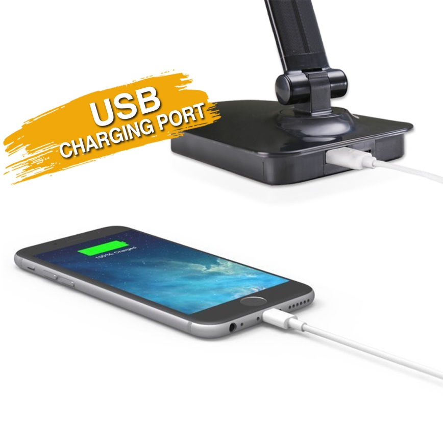 ONLI - Lámpara de mesa LED regulable con puerto USB DESKI LED/7W/230V 4000K negro