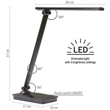 ONLI - Lámpara de mesa LED regulable con puerto USB DESKI LED/7W/230V 4000K negro