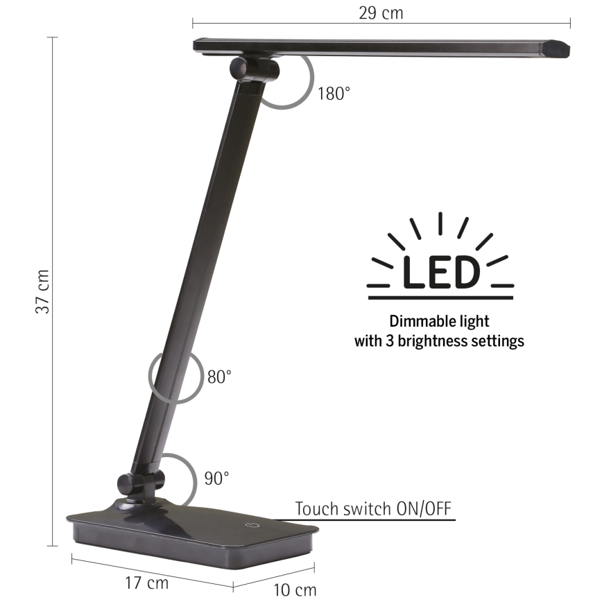 ONLI - Lámpara de mesa LED regulable con puerto USB DESKI LED/7W/230V 4000K negro