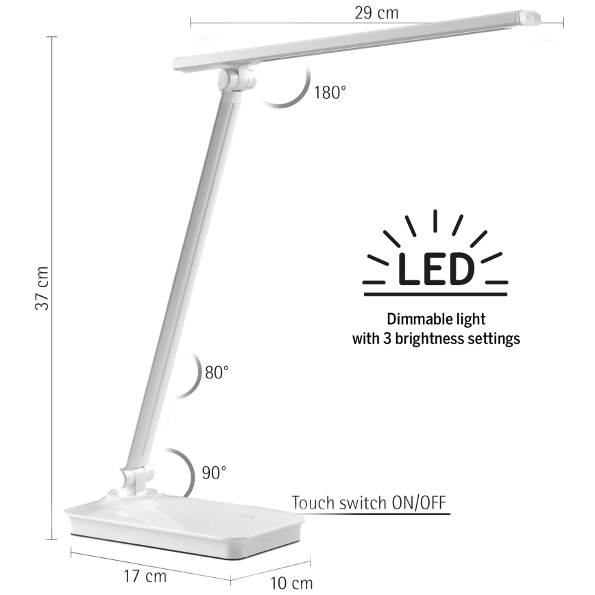 ONLI - Lámpara de mesa LED táctil regulable con USB portem DESKI LED/7W/230V 4000K blanco
