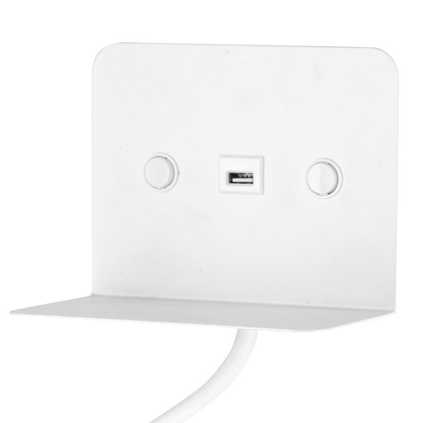 ONLI - Lámpara LED flexible pequeña con estante y carga USB PLAK LED/1W/230V blanco