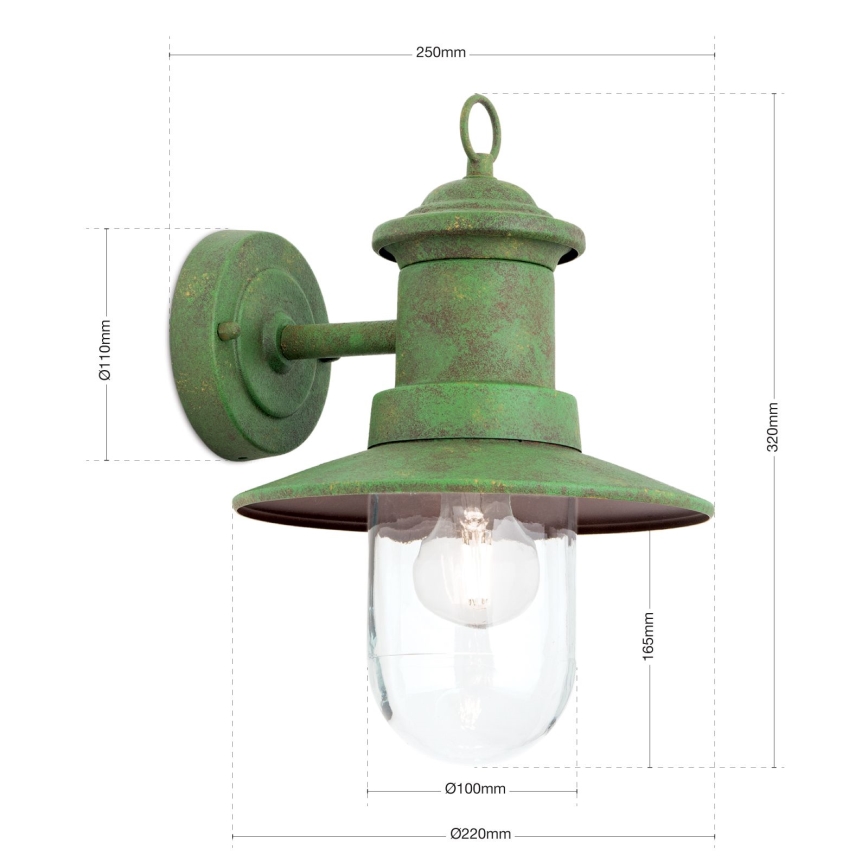 Aplique de exterior LEONIE 1xE27/60W/230V IP44 verde