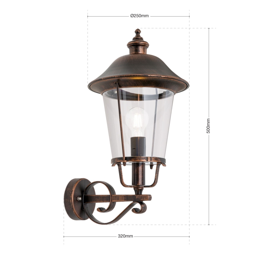 Aplique de exterior KENZO 1xE27/100W/230V IP44 bronce/pátina