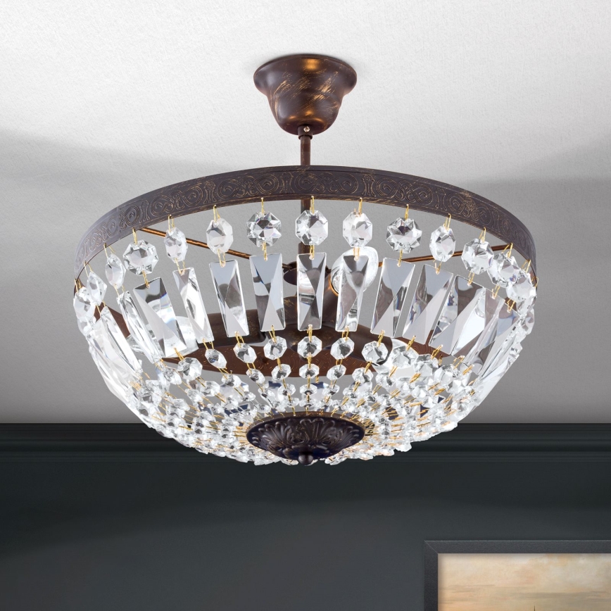 Lámpara colgante de cristal ARILA 3xE14/40W/230V diá. 40 cm marrón/pátina