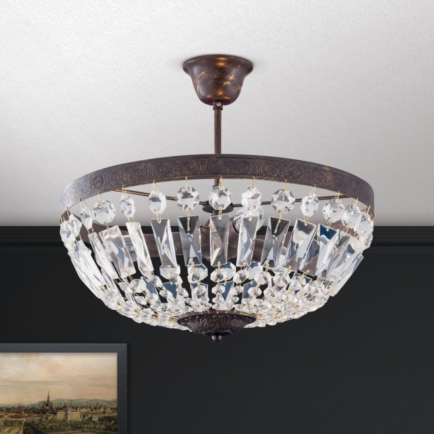 Lámpara colgante de cristal ARILA 3xE14/40W/230V diá. 40 cm marrón/pátina