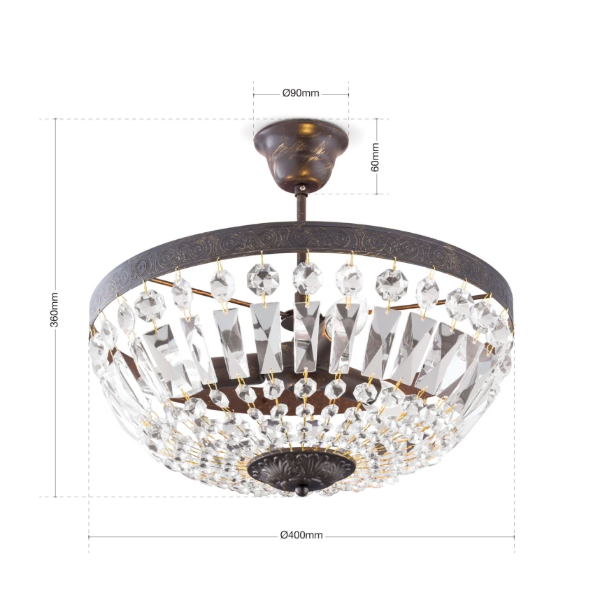Lámpara colgante de cristal ARILA 3xE14/40W/230V diá. 40 cm marrón/pátina