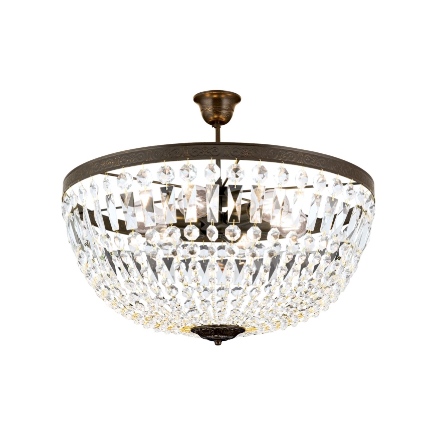 Lámpara colgante de cristal ARILA 6xE27/60W/230V diá. 60 cm marrón/pátina