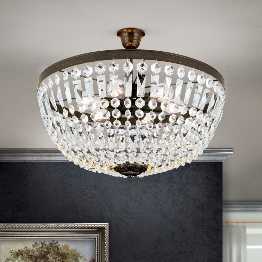 Lámpara colgante de cristal ARILA 6xE27/60W/230V diá. 60 cm marrón/pátina
