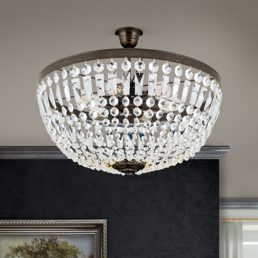 Lámpara colgante de cristal ARILA 6xE27/60W/230V diá. 60 cm marrón/pátina