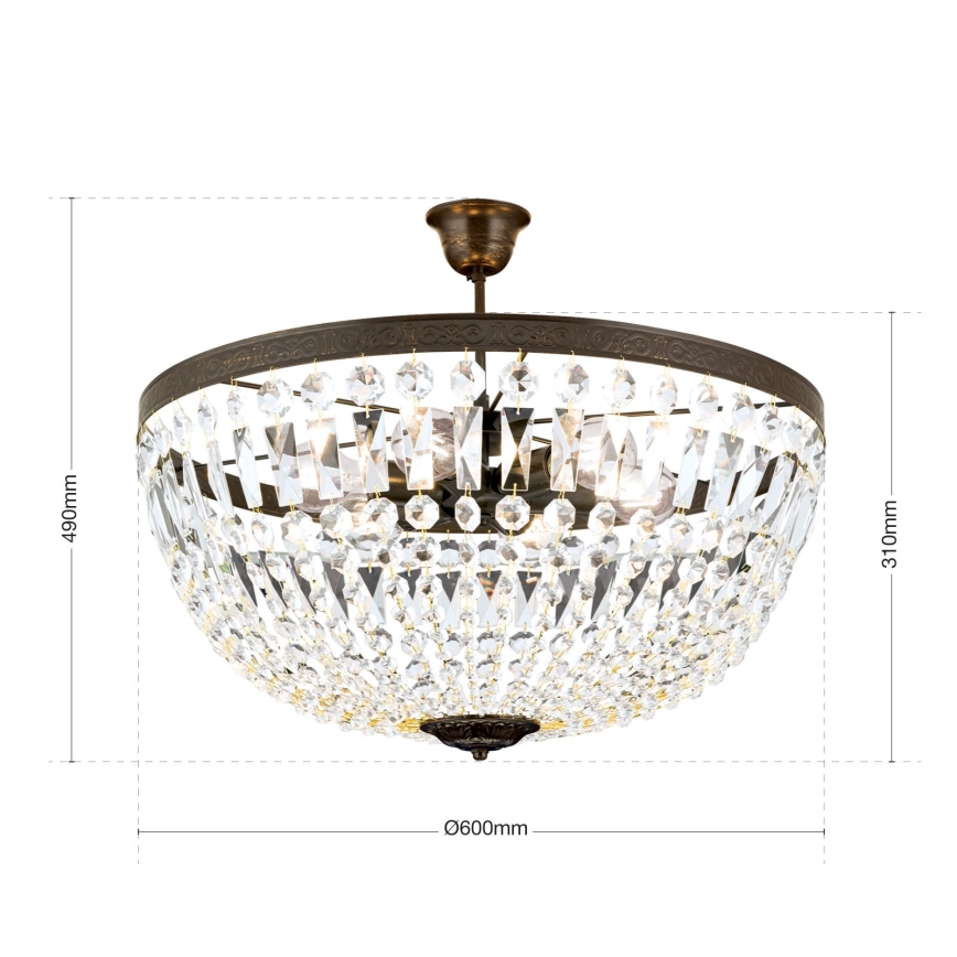 Lámpara colgante de cristal ARILA 6xE27/60W/230V diá. 60 cm marrón/pátina