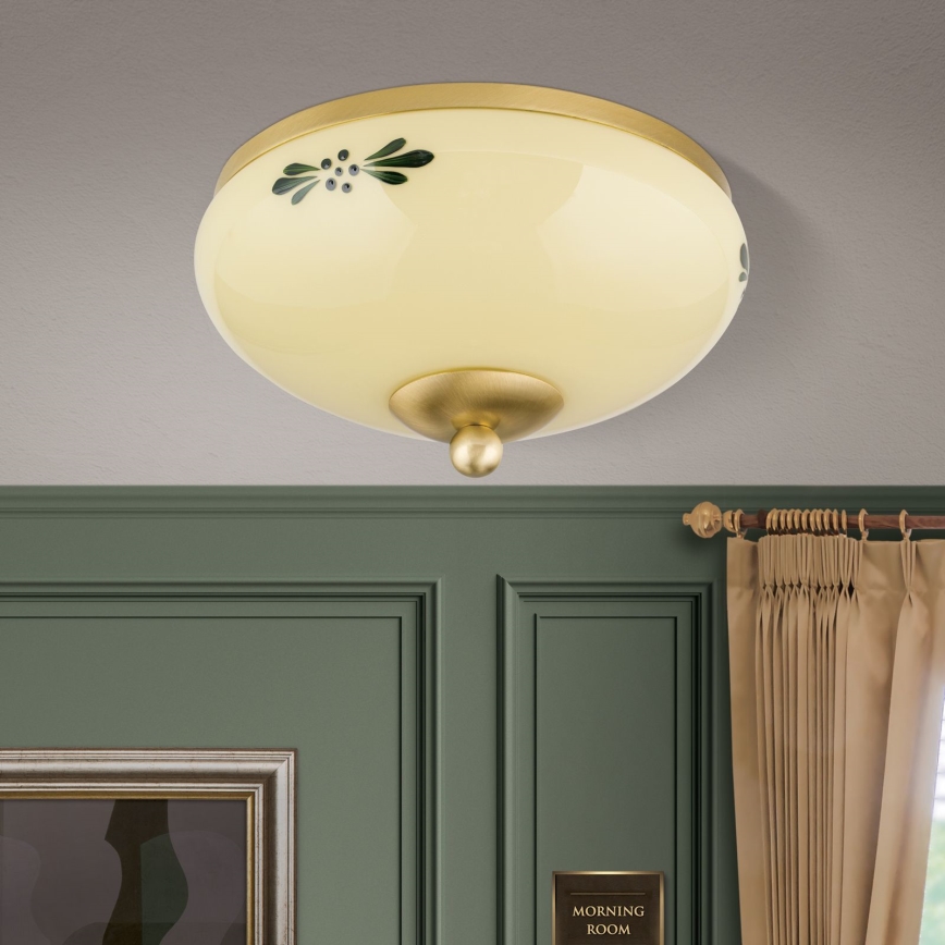 Plafón LANDHAUS 1xE27/60W/230V diá. 21 cm latón/beige
