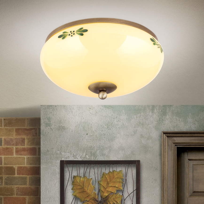 Plafón LANDHAUS 2xE27/60W/230V diá. 28 cm bronce/beige