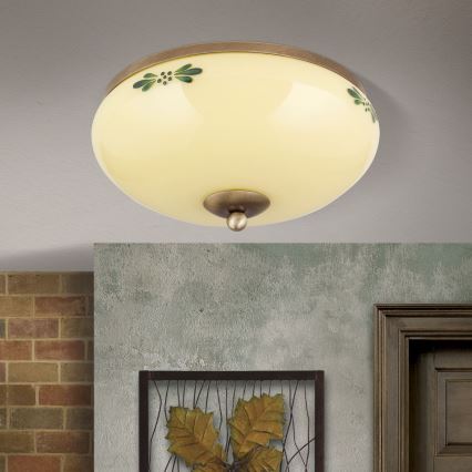 Plafón LANDHAUS 2xE27/60W/230V diá. 28 cm bronce/beige
