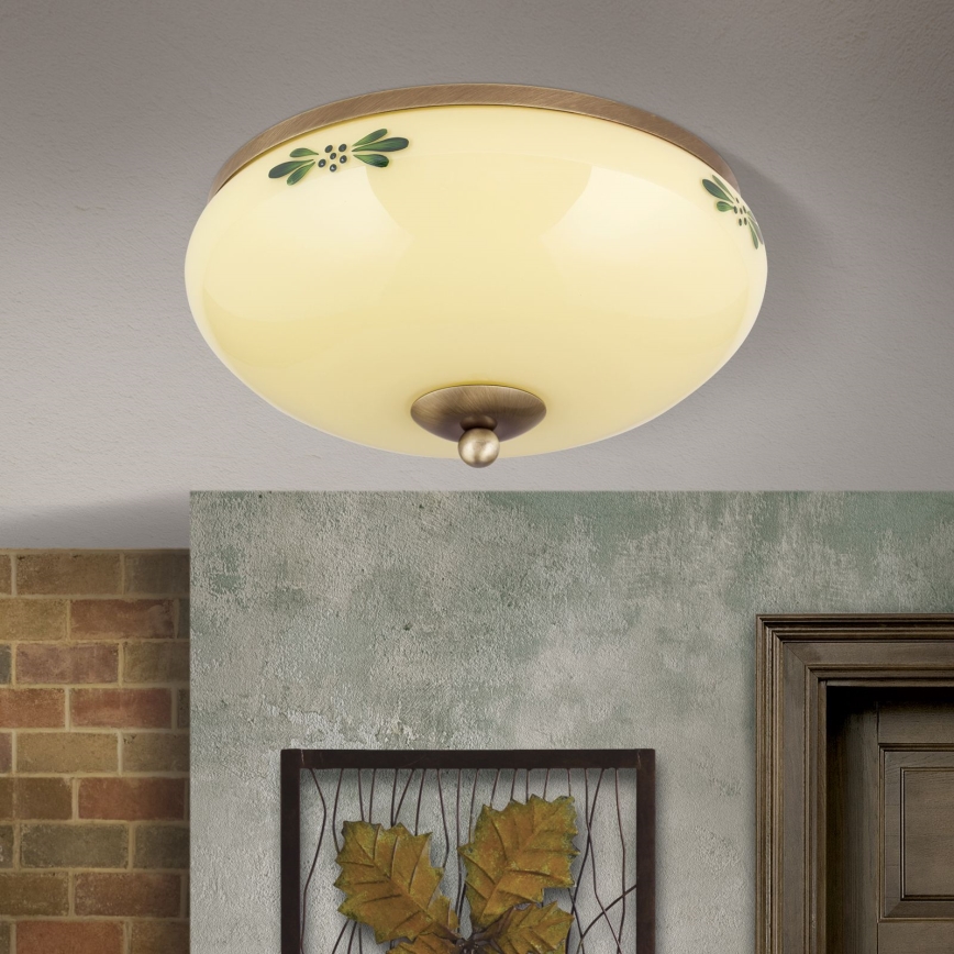 Plafón LANDHAUS 2xE27/60W/230V diá. 28 cm bronce/beige