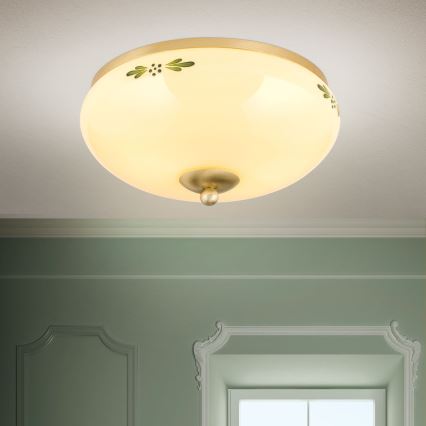 Plafón LANDHAUS 2xE27/60W/230V diá. 28 cm latón/beige