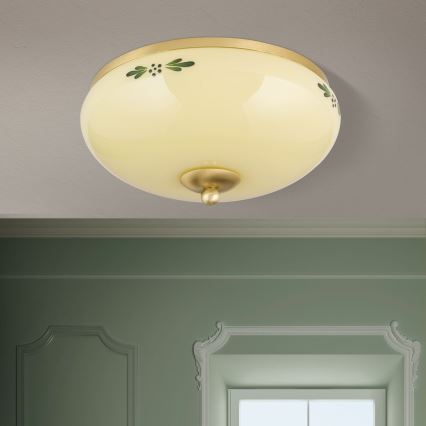Plafón LANDHAUS 2xE27/60W/230V diá. 28 cm latón/beige