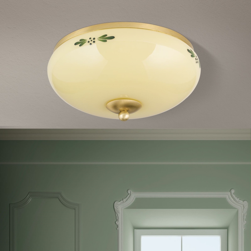 Plafón LANDHAUS 2xE27/60W/230V diá. 28 cm latón/beige