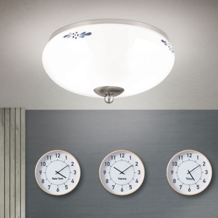 Plafón LANDHAUS 2xE27/60W/230V diá. 28 cm cromo mate/blanco
