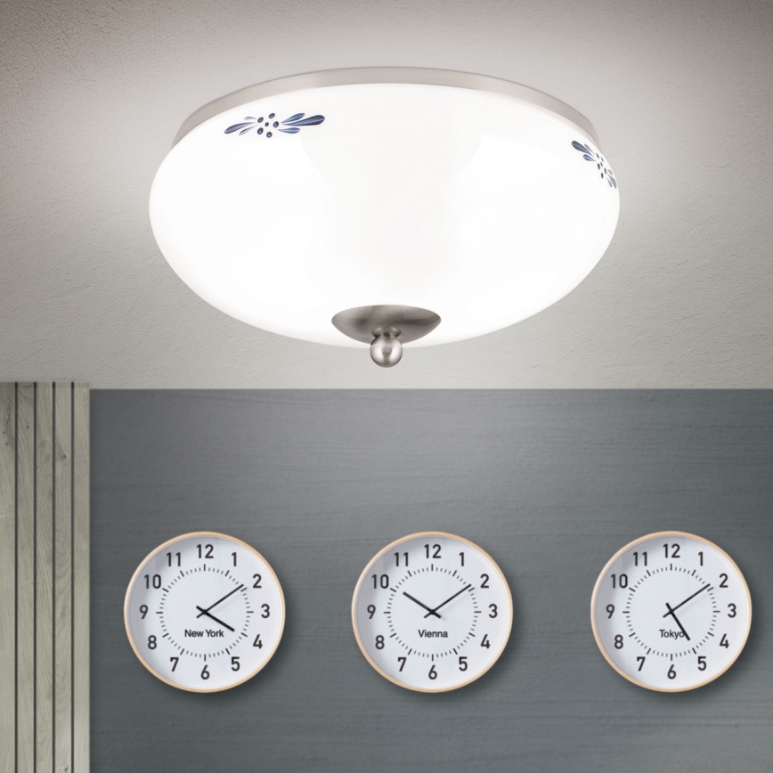 Plafón LANDHAUS 2xE27/60W/230V diá. 28 cm cromo mate/blanco