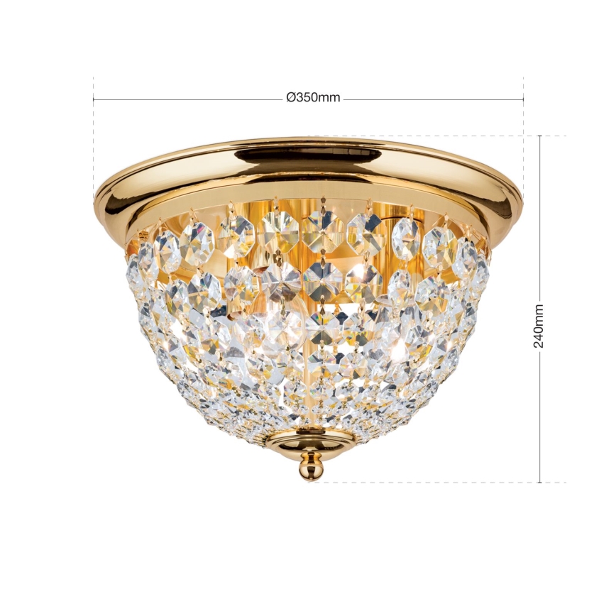 Plafón de cristal PLAFOND 3xE27/40W/230V diá. 35 cm dorado