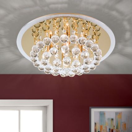 Plafón de cristal GLORIA 4xG9/40W/230V diá. 38 cm dorado