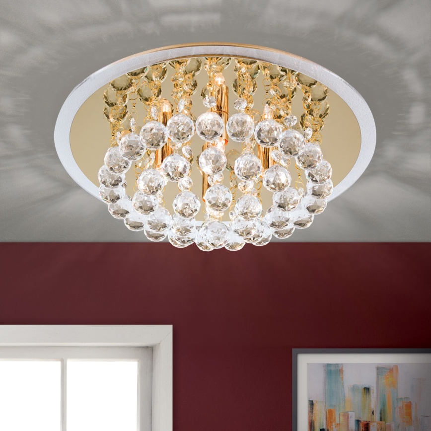 Plafón de cristal GLORIA 4xG9/40W/230V diá. 38 cm dorado