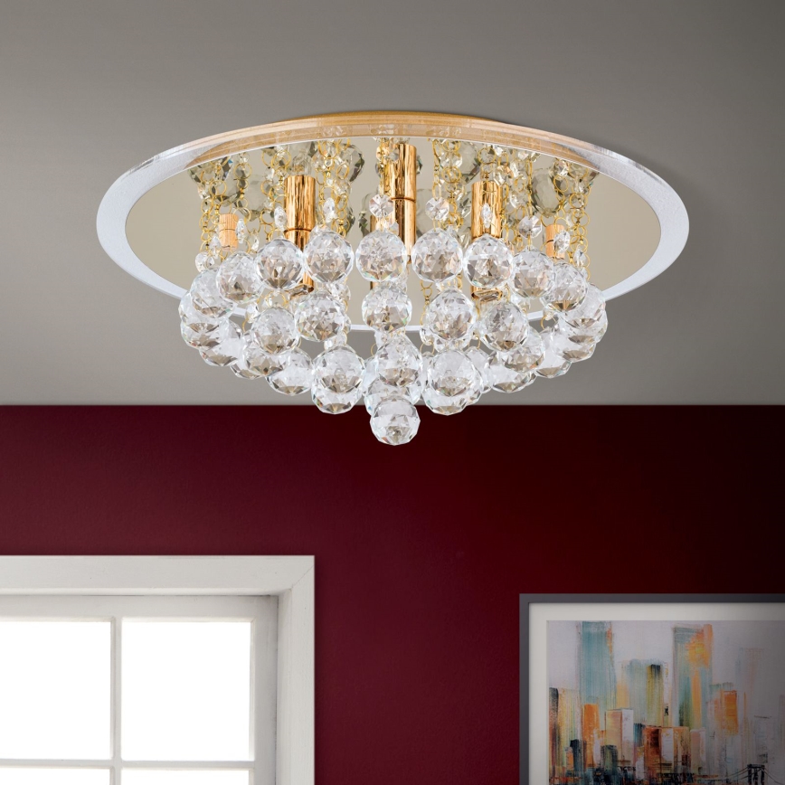 Plafón de cristal GLORIA 4xG9/40W/230V diá. 38 cm dorado