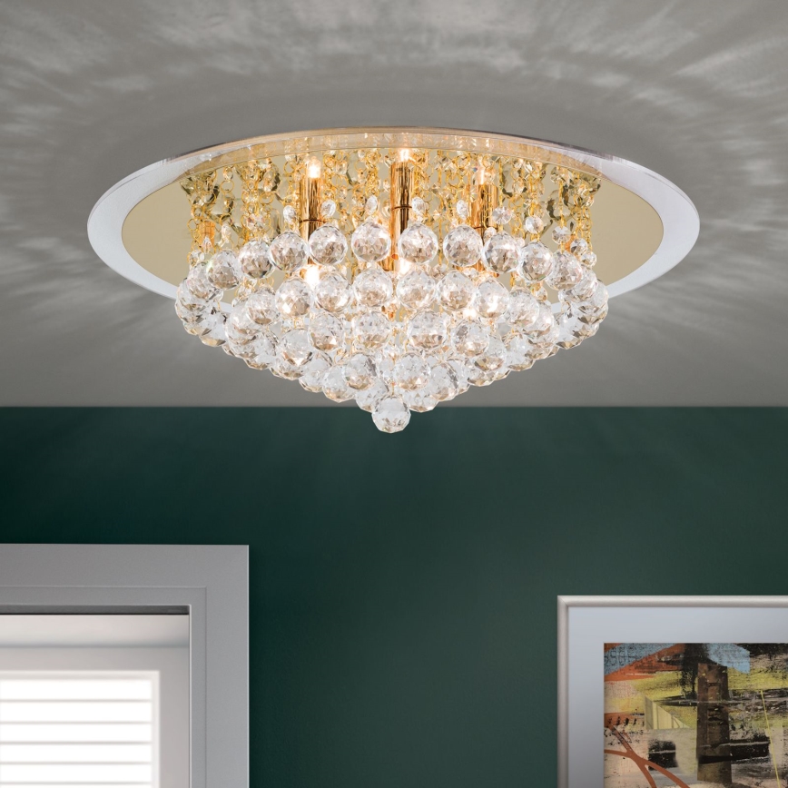 Plafón de cristal GLORIA 6xG9/40W/230V diá. 50 cm dorado