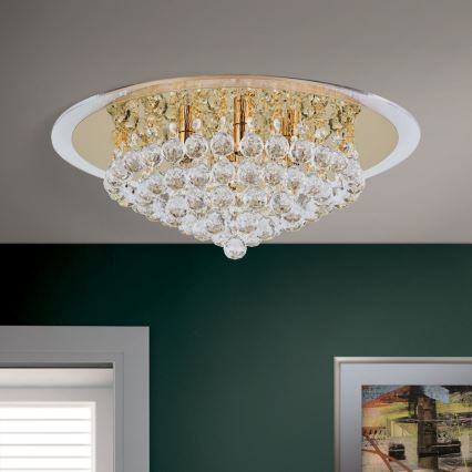 Plafón de cristal GLORIA 6xG9/40W/230V diá. 50 cm dorado