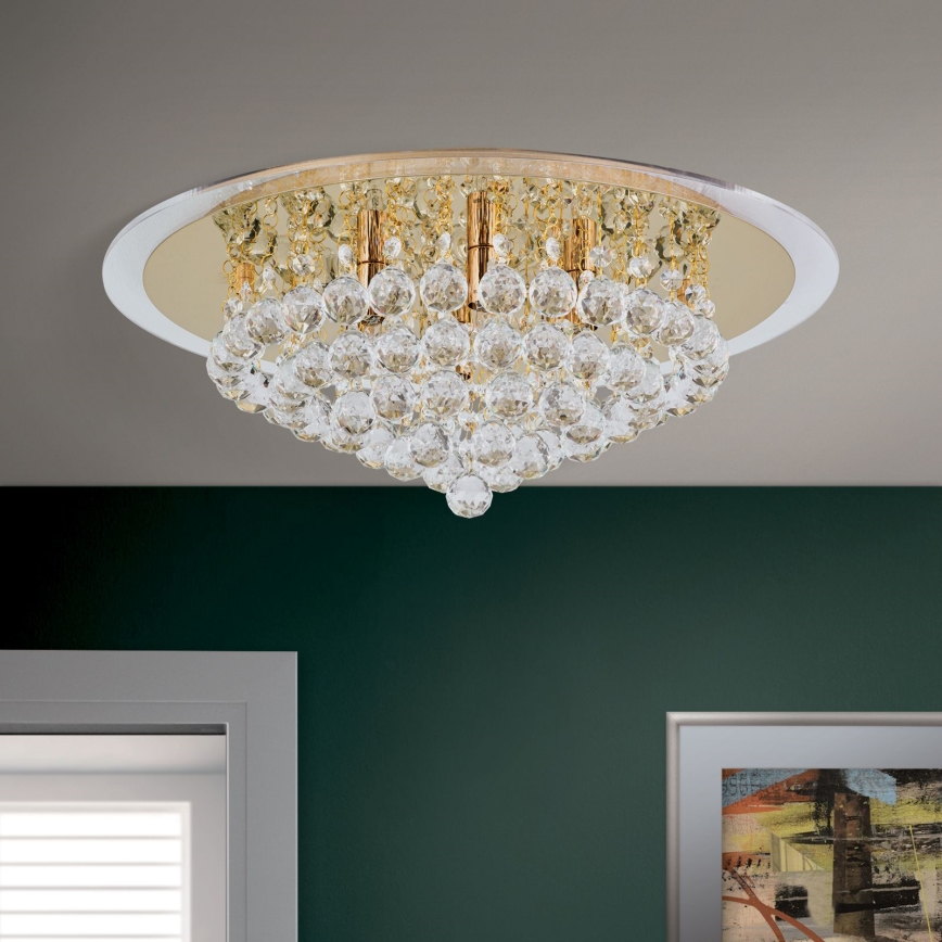 Plafón de cristal GLORIA 6xG9/40W/230V diá. 50 cm dorado