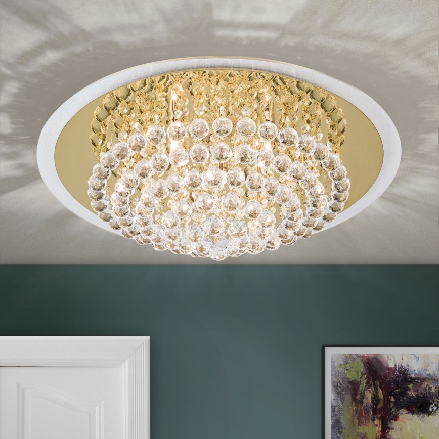 Plafón de cristal GLORIA 9xG9/40W/230V diá. 62 cm dorado