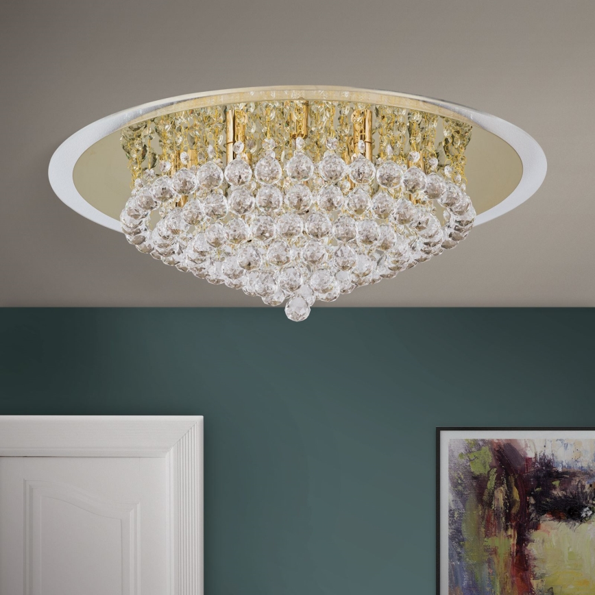 Plafón de cristal GLORIA 9xG9/40W/230V diá. 62 cm dorado
