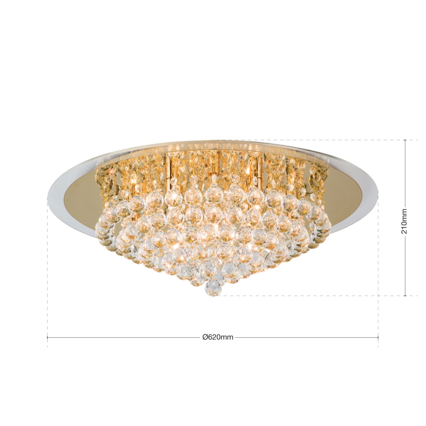 Plafón de cristal GLORIA 9xG9/40W/230V diá. 62 cm dorado
