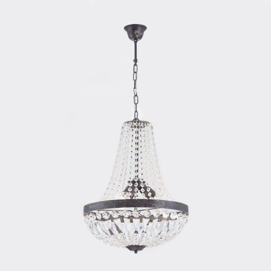 Lámpara colgante de cristal ARILA 3xE27/60W/230V diá. 40 cm marrón/pátina
