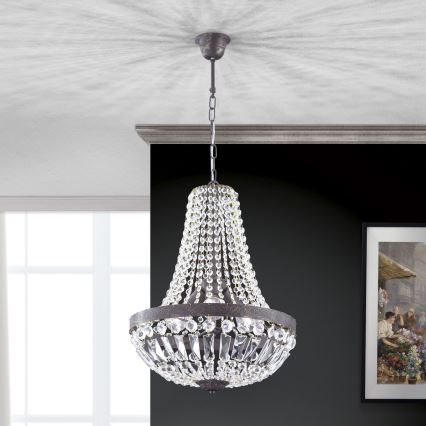 Lámpara colgante de cristal ARILA 3xE27/60W/230V diá. 40 cm marrón/pátina