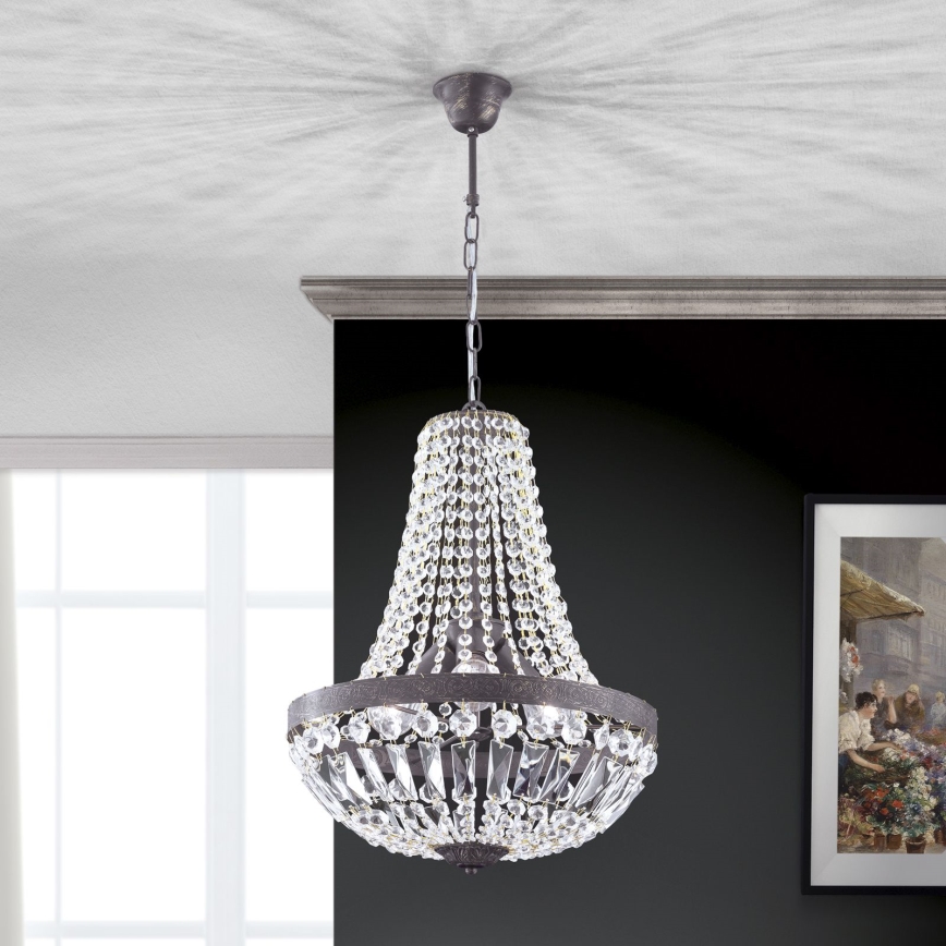 Lámpara colgante de cristal ARILA 3xE27/60W/230V diá. 40 cm marrón/pátina