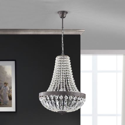 Lámpara colgante de cristal ARILA 3xE27/60W/230V diá. 40 cm marrón/pátina