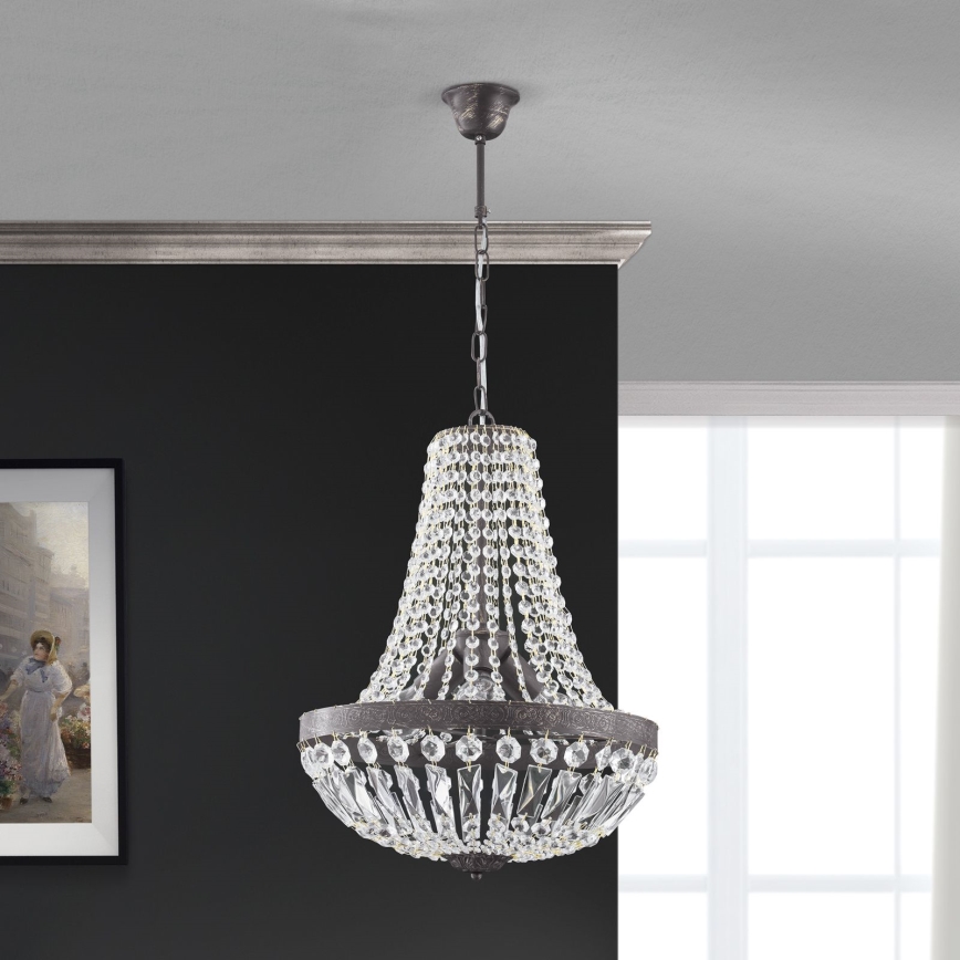 Lámpara colgante de cristal ARILA 3xE27/60W/230V diá. 40 cm marrón/pátina
