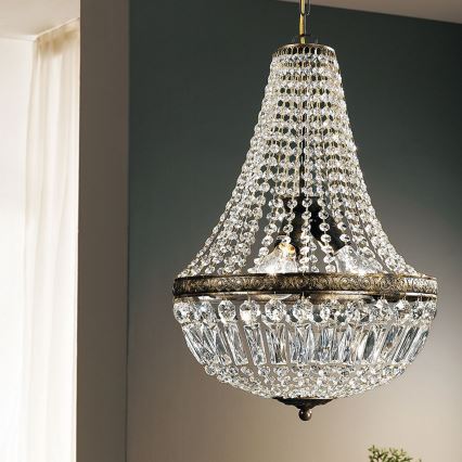 Lámpara colgante de cristal ARILA 3xE27/60W/230V diá. 40 cm marrón/pátina
